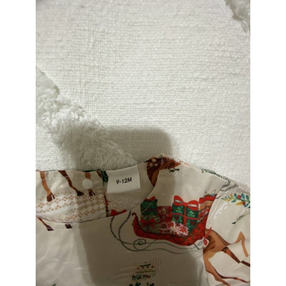 Baby Girls Christmas Xmas Party Santas Sleigh Reindeer Printed Dress 9-12 Months - Picture 2 of 2